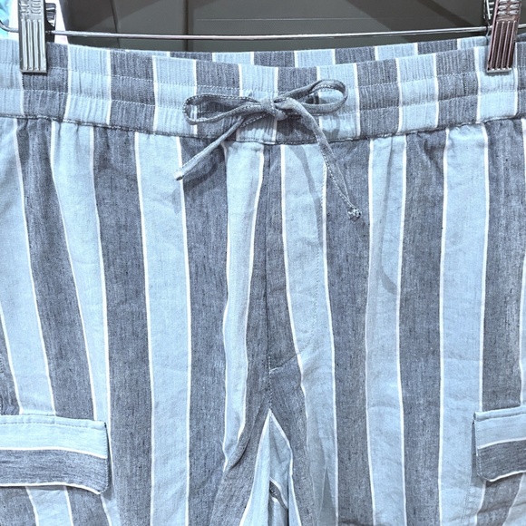 Linen-Blend Stripe Cargo Shorts -Brand New- NEVER WORN - DEEP ULTRAMARINE MULTI - Picture 1 of 8